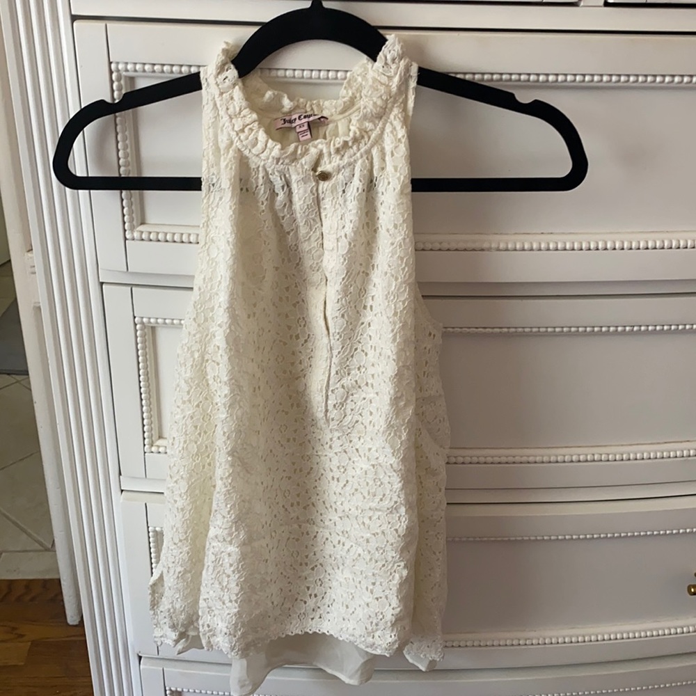 Lacy Juicy Couture Eyelet Lace High Neck Top White